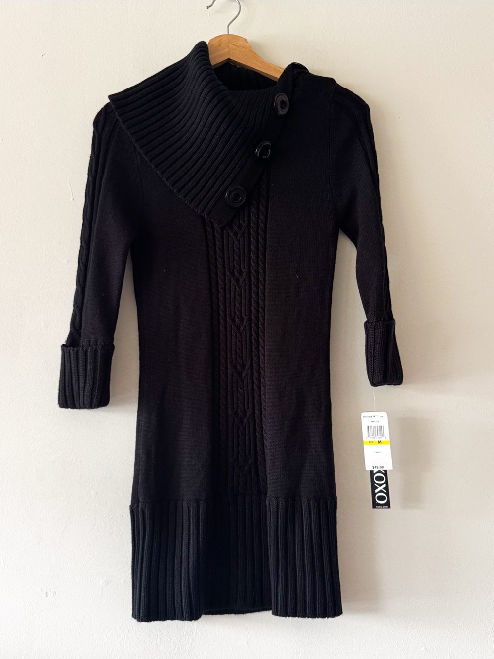 XOXO Black Ribbed Button-Neck Sweater Dress Size Medium